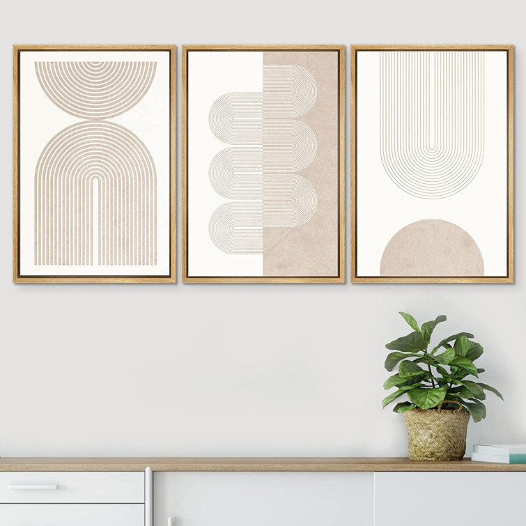 IDEA4WALL Framed Canvas Print Wall Art Set Geometric Duotone déinTan Spiral Waves Shapes Abstract Illustrations Modern Art Decorative Nordic Calm/Zen
