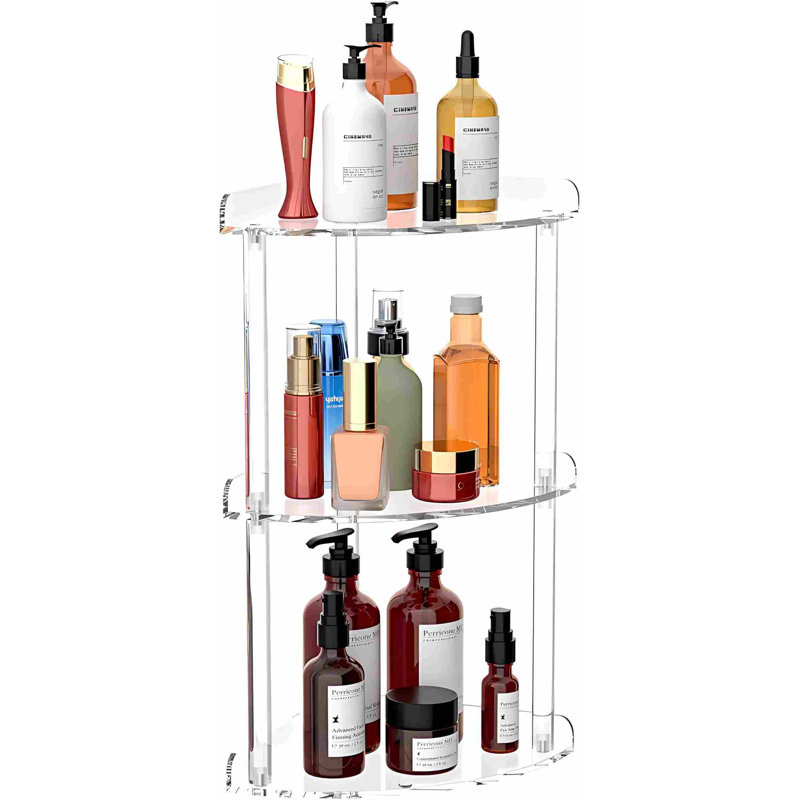 Étagère de coin à 3 niveaux 7x7x15,7 po, tablette de coin de salle de bain en acrylique, organisateur de rangement de meuble-lavabo transparent pour cosmétiques, articles de toilette