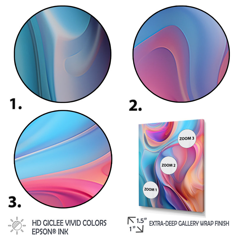 «Transitional Pink and Blue Shapes IV», art mural abstrait sur toile, Cadre doré simple, H 20 po x l 12 po x P 1 po