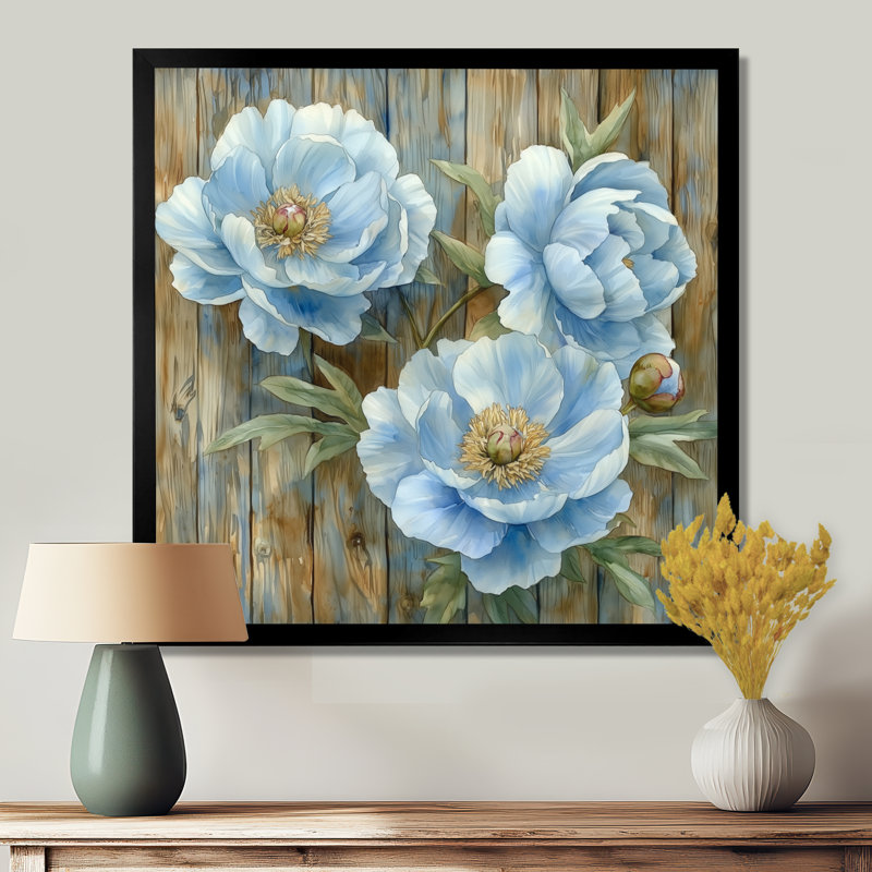 Bébé bleu pivoines par la porte de la ferme III - pivoines, art mural, Reproduction encadrée d'une seule photo