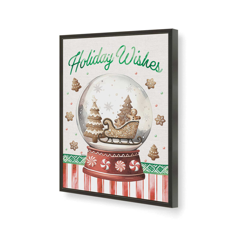 «Holiday Wishes Snow Globe» par Nicole DeCamp, reproduction d'art, L 12 po x H 16 po, Noir, Framed Print