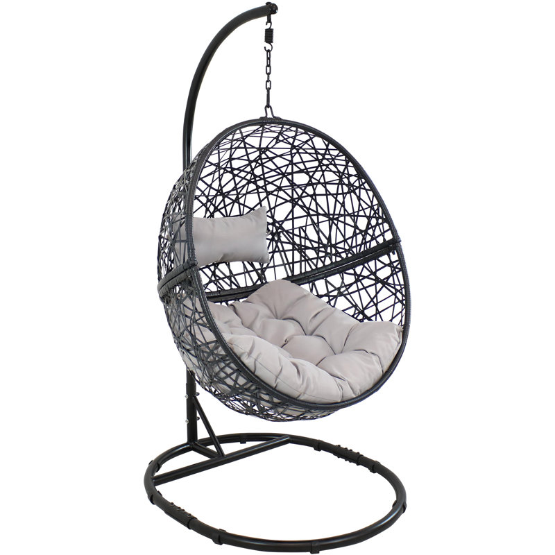 Culloden Resin Wicker Egg Hanging Chair with Cushions and Stand - Gray, Gray