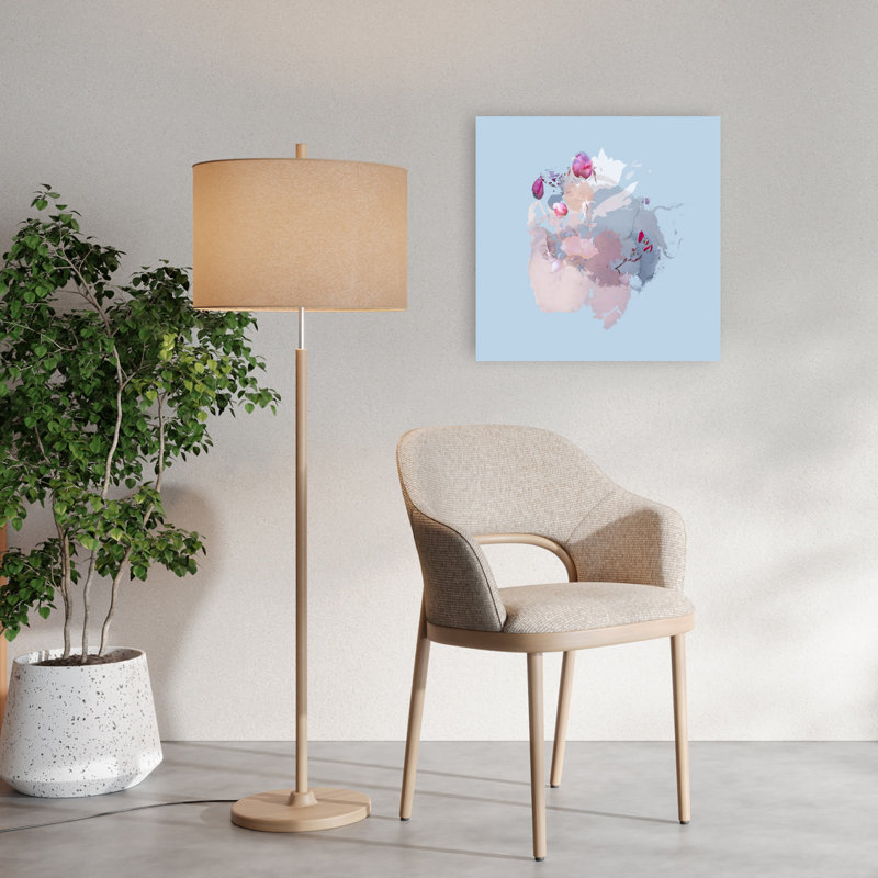 Aquarelle rose, fleurs abstraites, art délicat contemporain, nature, 24" H x 24" W