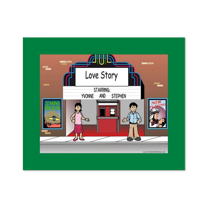 Personalized Lovers in the Theatre Caricature with a Mat & Frame - Ready to hang!, Yes