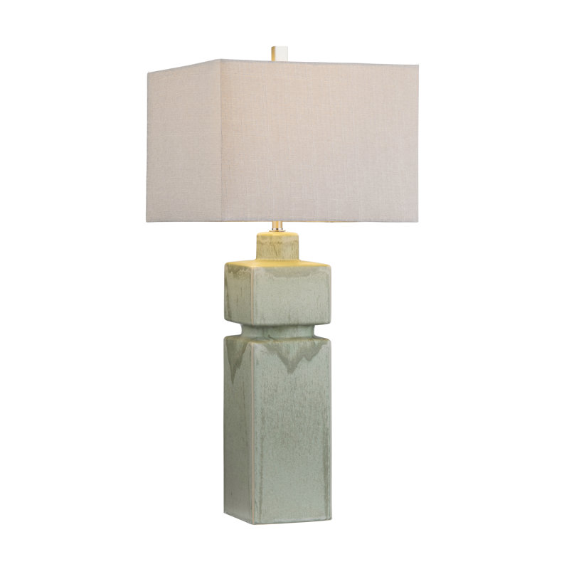 35" Ceramic Table Lamp With Gray Shade