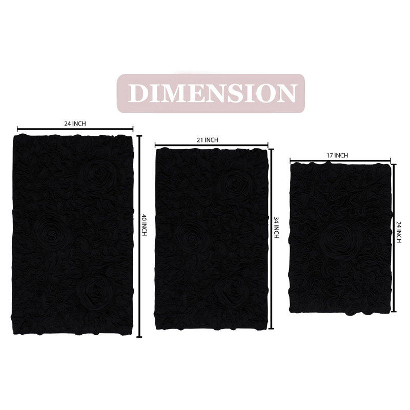 100% Cotton Bath Rug (Set of 3), Black