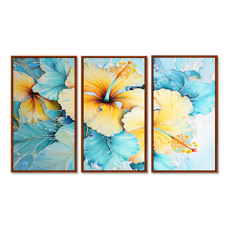 Millvale - Hibiscus, ensemble de reproductions d'art mural, H 40 po x l 60 po x P 1 po, Cadre flottant brun