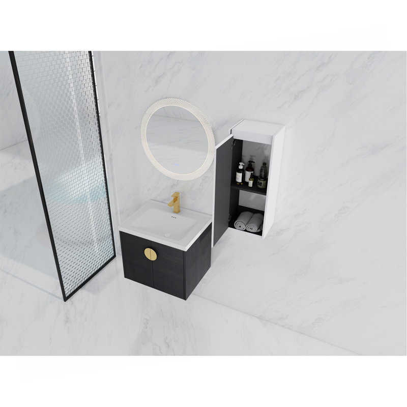Meuble-lavabo mural 24 po avec lavabo en céramique et armoire latérale, portes à fermeture douce, 24"