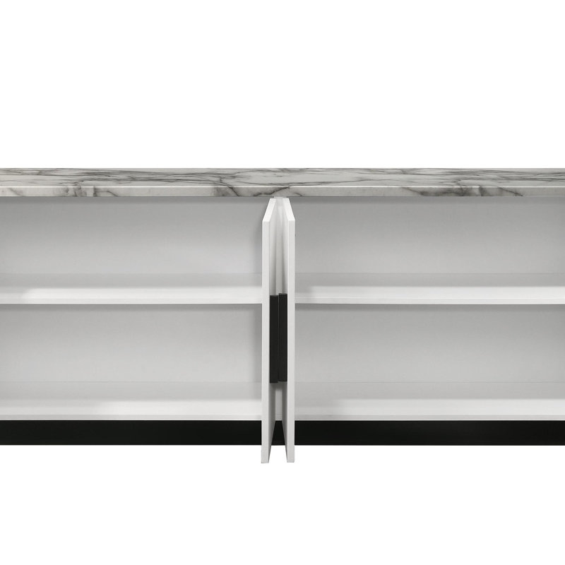 Matilda 63" White Cabinet Console Table With White Faux Marble Top