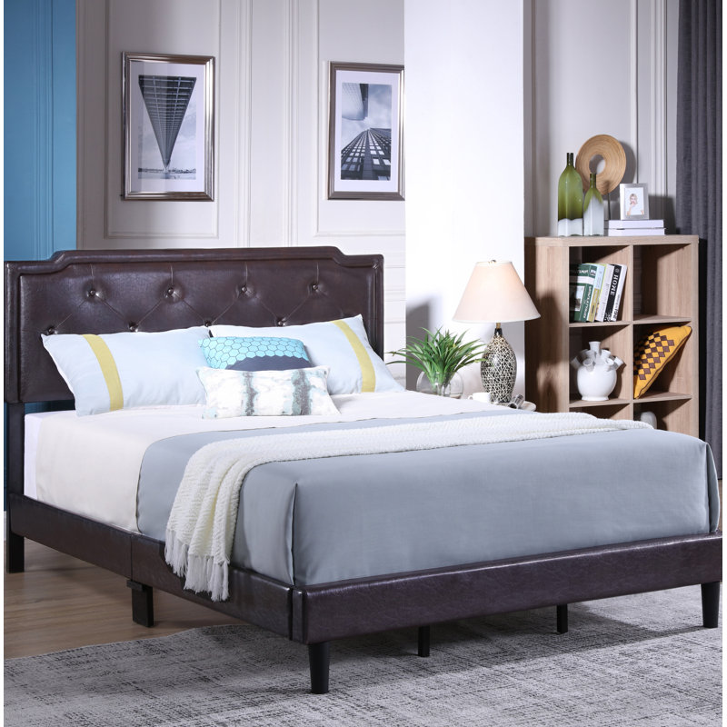 Upholstered Panel Bed, King, Cappuccino