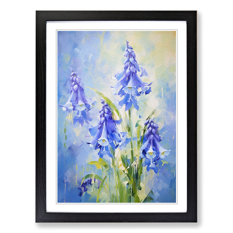 Bluebell Flower Impressionism - Framed Print, 64cm H x 46cm W x 2cm D, Black Framed