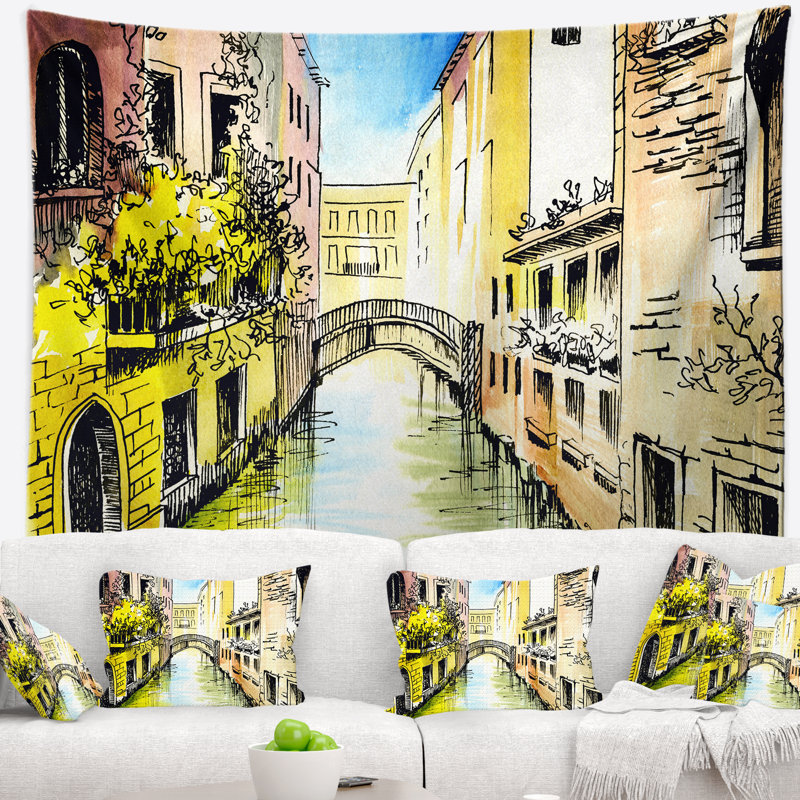Canal à la tapisserie de venise Cityscape, H 32 po x l 39 po