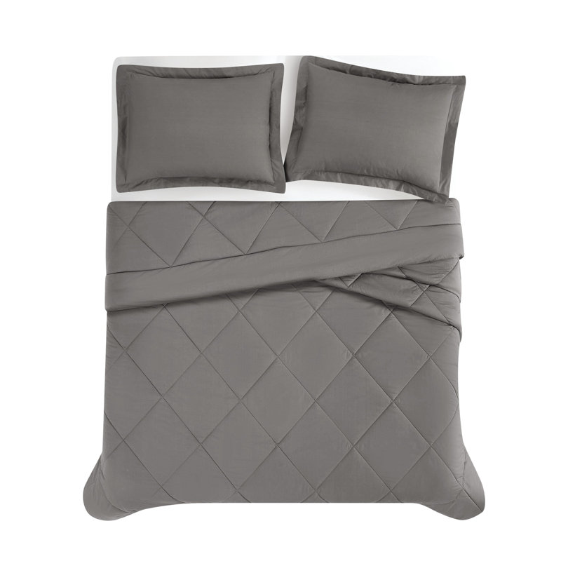 Cannon Solid Oversized Percale 3 Piece Comforter Set, Queen Comforter + 2 Standard Shams, Gray