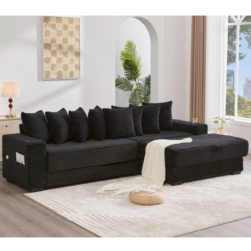 110.75" Modular L Shaped Sofa, Black Fabric