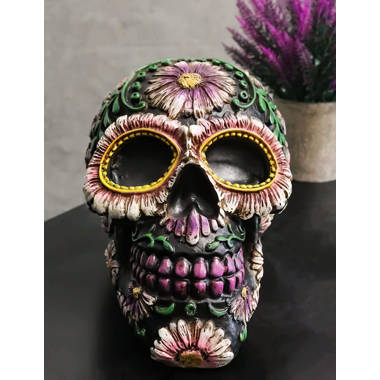 Ebros Black Day of The Dead Floral Blooms Sugar Skull Figurine DOD Skulls  Statue 6 Long As Halloween Ossuary Macabre Decor Collectible (Spring  Colorful Metallic Yellow Blue and Pink Flowers) : 