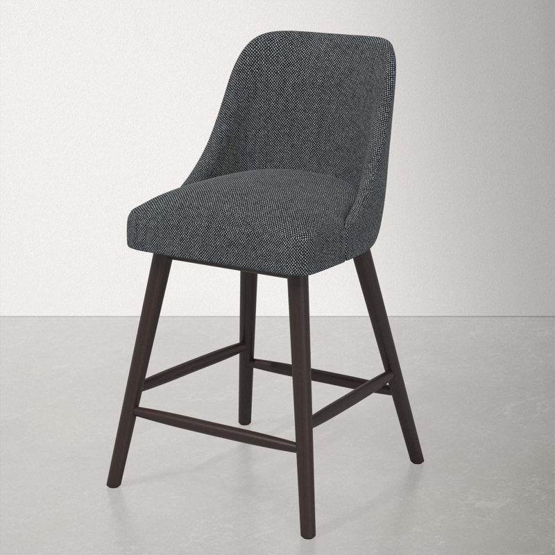 Tabouret Gallie, Espresso, Tabouret de comptoir (siège d'une hauteur de 27 p, Sustain Milsap en tweed bleu marine