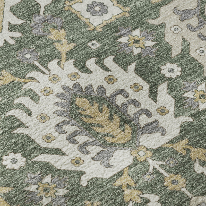 Premium Machine Washable Mayfield AMF2200 bohemian Rug, Green, 5' x 7'6"