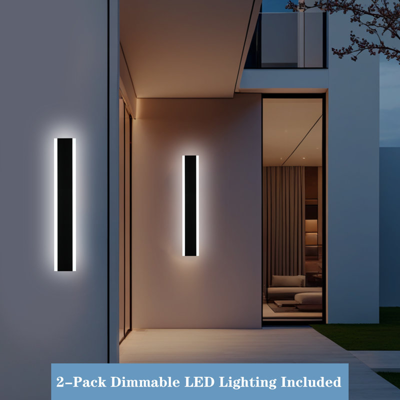 2-Pack Outdoor Wall Light Fixtures Modern Long LED Wall Sconce Black Exterior Light Fixture Ip65 Waterproof Wall Lampmetal Rectangular Wall Lights For Villa Patio, Courtyard, Porch Bedroom.