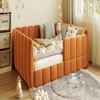 Full Size Velvet Upholstered Floor Bed