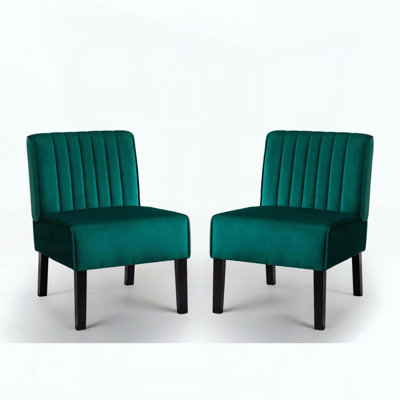 Mid-Century Modern Accent Chairs Set of 2 with Velvet Upholstery and Solid Wood Legs