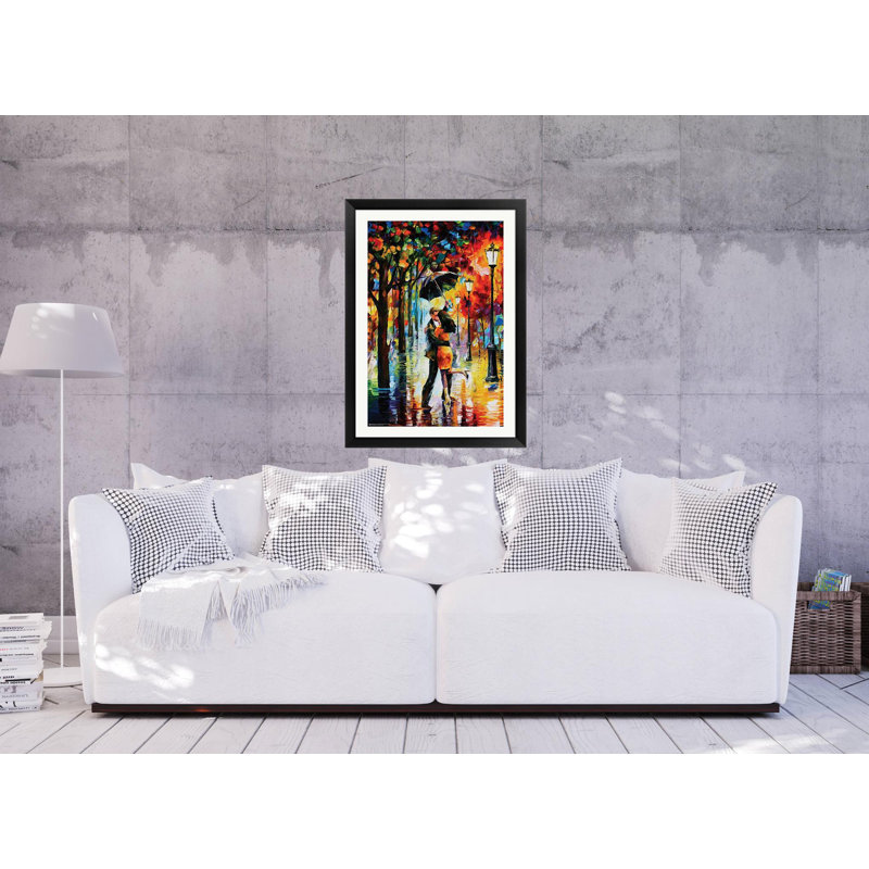 Danse sous la pluie par Leonid Afremov - Reproduction d'art sur papier encadrée