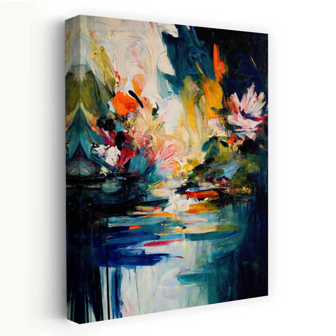 Abstract Lily Pond Teal Green Abstract Contemporary Modern Wall Art Print