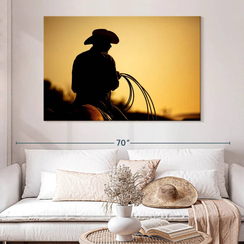 Cowboy de Lelar avec lasso, H 34 po x l 51 po