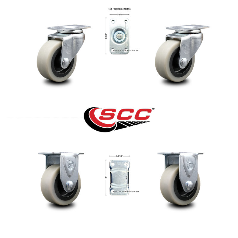 Thermoplastic Top Plate Caster Set 2 Swivel 2 Rigid