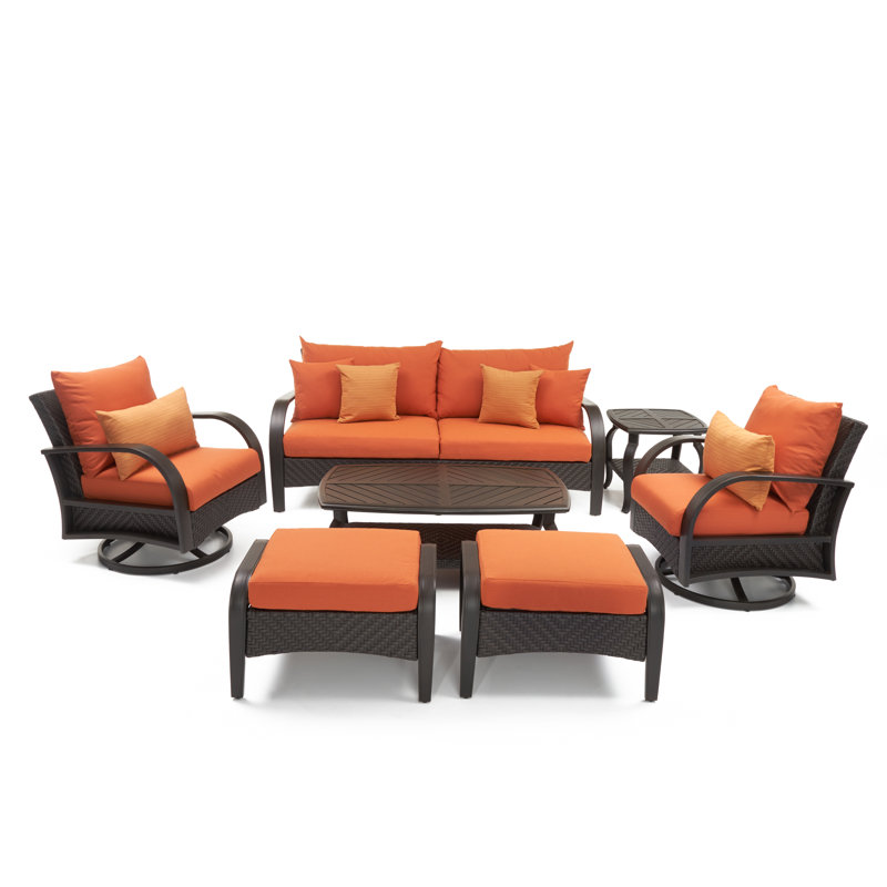 Barcelo 7 Piece Rattan Sofa Set with Cushions, Spectrum Cayenne Sunbrella® Plainweave