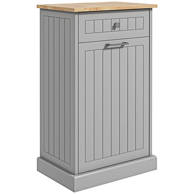 Gray Oak Kitchen Tilt Out Trash Bin Cabinet with Drawer