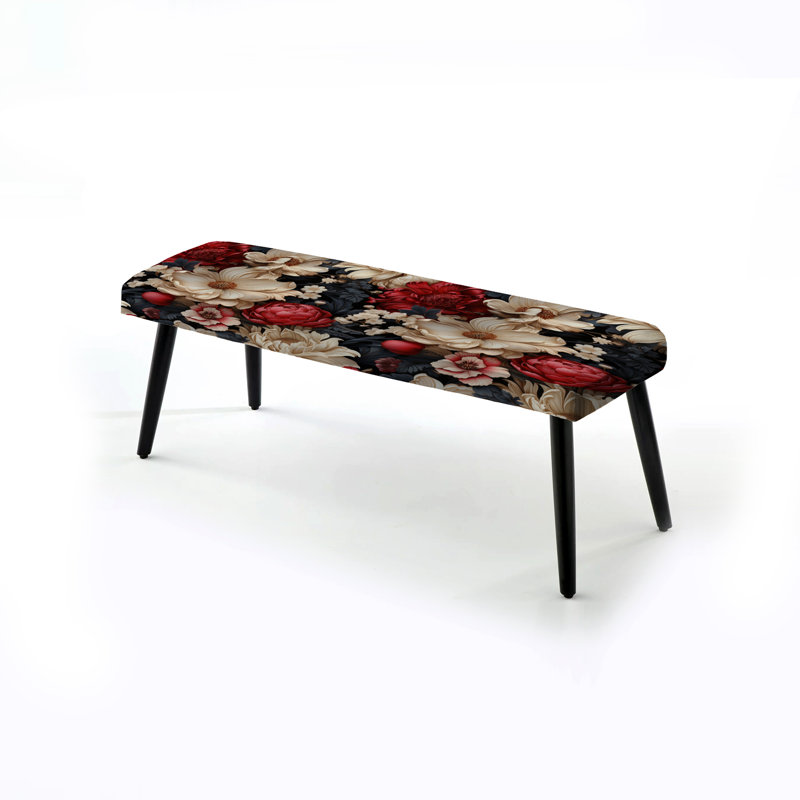 Motif floral victorien beige et rouge - Banc rembourré floral noir