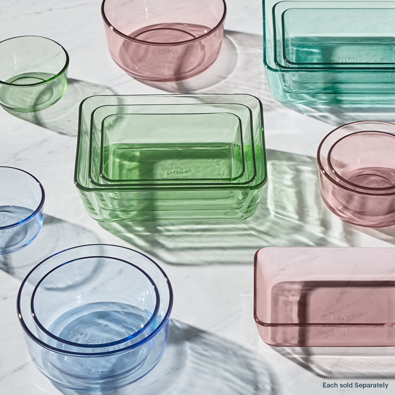 Pyrex Simply Store Tinted Glass Rectangle Storage Containers, 3-Pack, Mixed Colors
