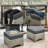 9 - Person Patio Furniture Sofa with Swivel Rockers , Outdoor Wicker Rattan High Back Sofa with Cushions, All Weather Sofa with Ottomans for Garden Backyard-892407855