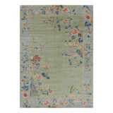 Rug & Kilim’S Chinese Art Deco Floral Rug In Green And Blue