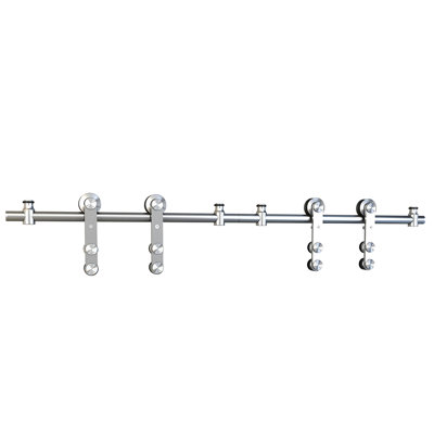 Sliding Rolling Door Hardware Kit for Double Glass Doors w/ Fittings(2-Piece Rails)