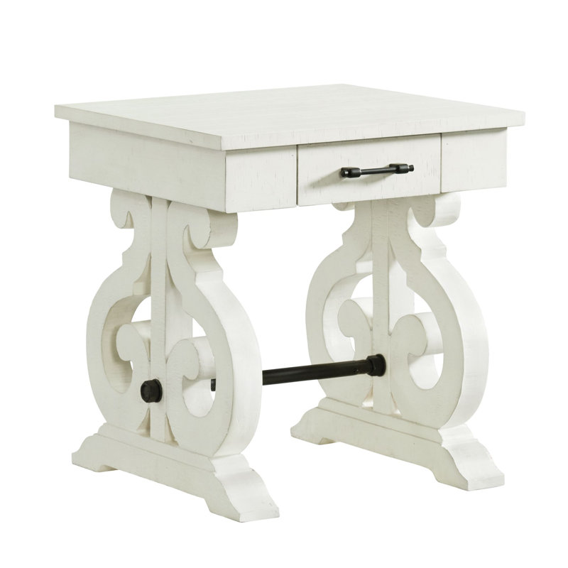 Amree Solid Wood End Table with Storage, White