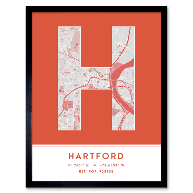 Hartford Connecticut United States City Map by Wee Blue Coo - Single Picture Frame Typography