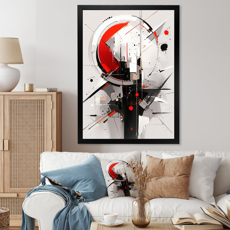 Tourbillons rouges et noirs à multiples facettes, impression sur toile, Cadre simple noir, H 32 po x l 16 po x P 1 po