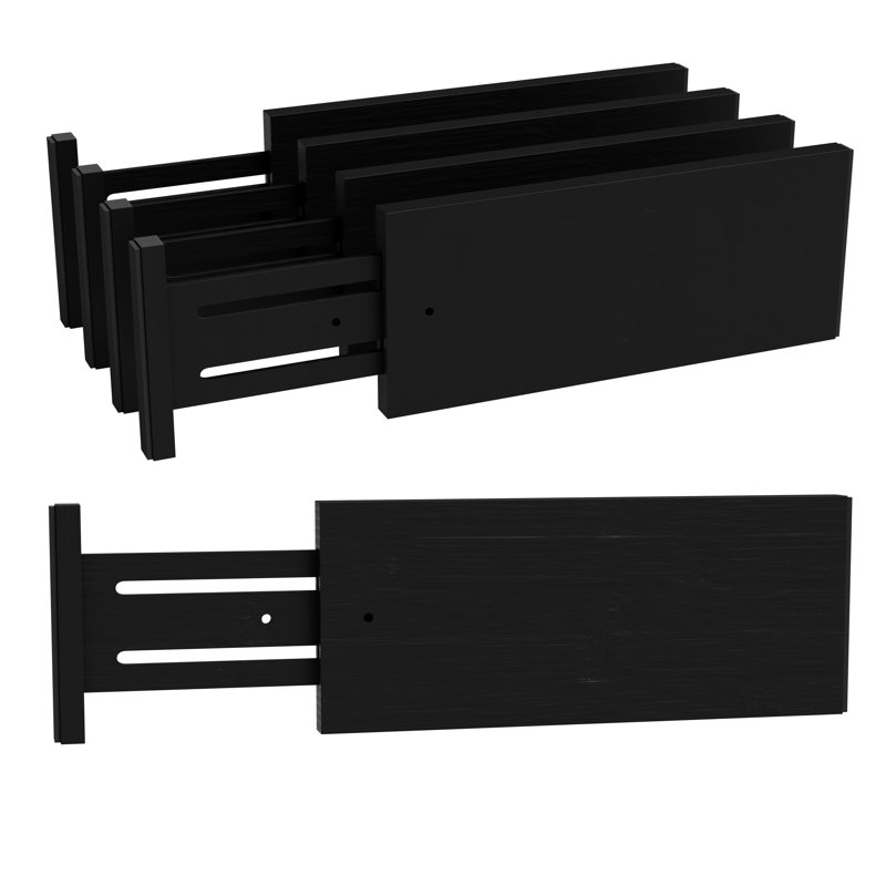  4-Pack Bamboo Dresser Drawer Dividers, Adjustable Expandable Drawer Organizers for Clothing and Dresser Storage, Black
