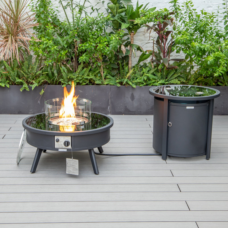 Walbrooke Round Propane Smokeless Fire Pit Table with Hidden Fuel Tank, Black