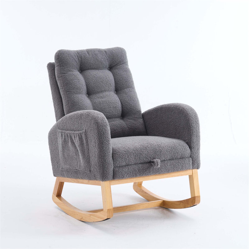 Chaise berçante d'appoint avec repose-pieds, dossier haut, pieds en bois d'hévéa pour la chambre à coucher et l'espace de vie