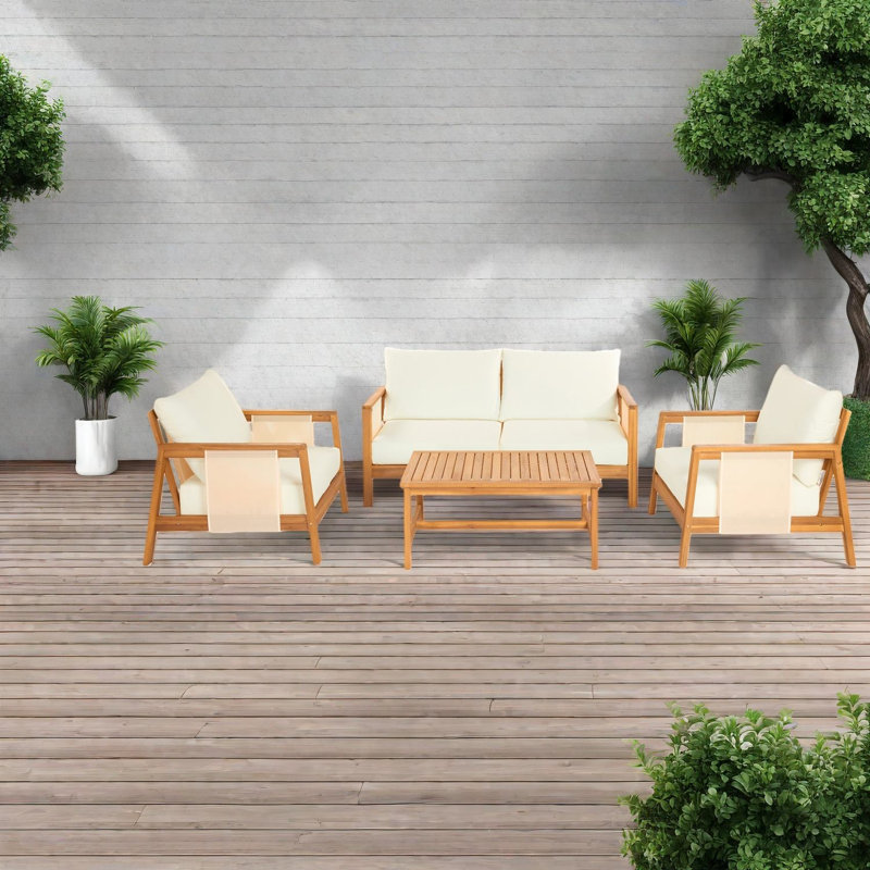 Comfortable Patio Sofas, Acacia Wood Modern 4 Piece Set For Home