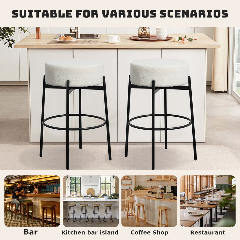 Tabouret de comptoir pivotant rembourré avec structure en métal, Blanc