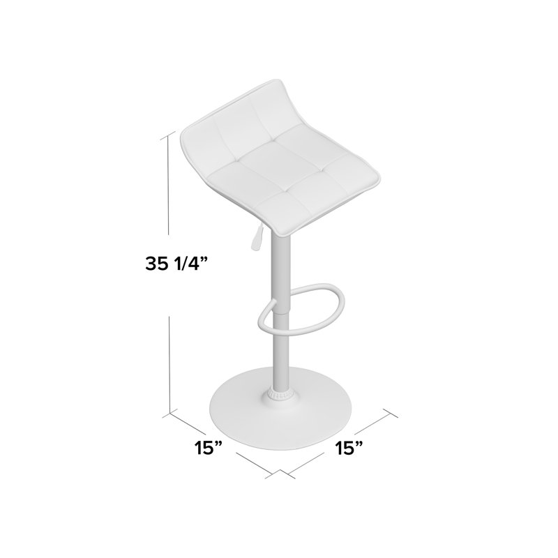 Amp Contemporary Vinyl Adjustable Height Barstool with Quilted Wave Seat, Gray
