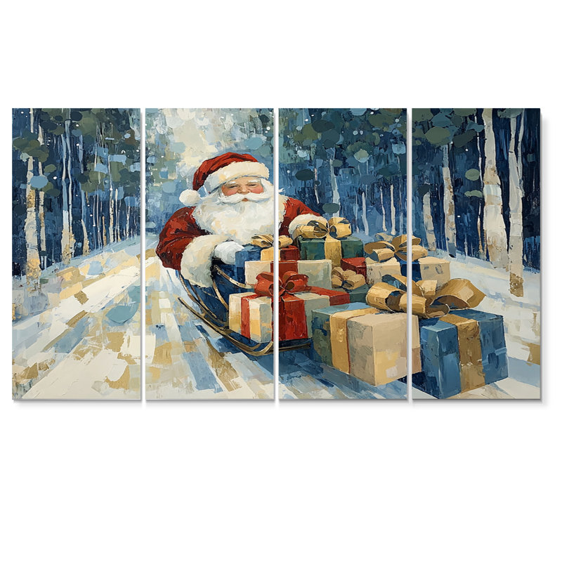 «Christmas Santa Red Gift Giving - Christmas Santa Deer», ensemble d'art mural, H 32 po x l 64 po