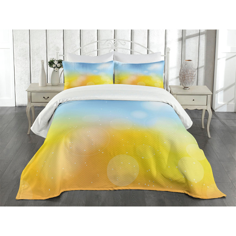 Blue Quilted Queen Bedspread Set with Pillow Shams