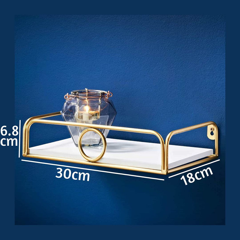 Columbiana Floating Shelf, 6.8cm H x 30cm W x 18cm D, White/Gold