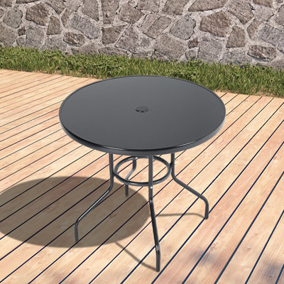 Hegel Round Glass Outdoor with Umbrella Hole Bistro Table - 80 cm W 80 cm D