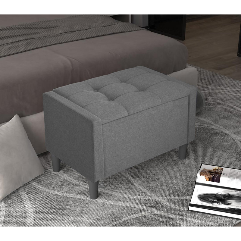 Friesen Polyester Blend Upholstered Storage Bench, Smoke Linen, 19.4" H x 29" W x 18.3" D