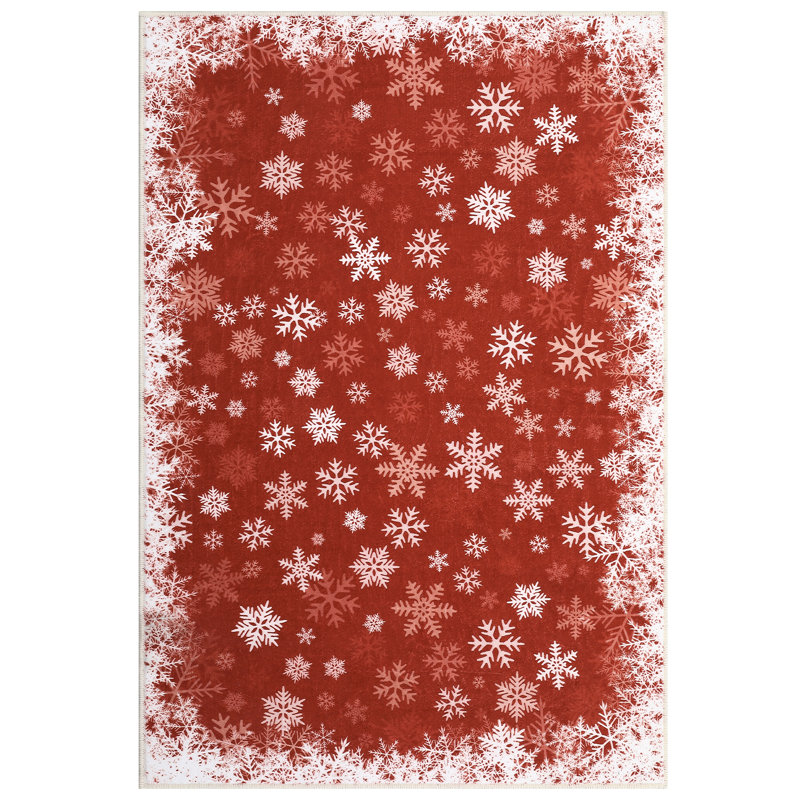 Tapis de Noël Snowflake, Rectangle 9 pi x 12 pi, Rouge